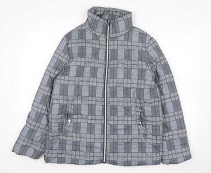Tu Woman Grey Check Puffer Jacket Size 12 Regular Fit Mid-Length