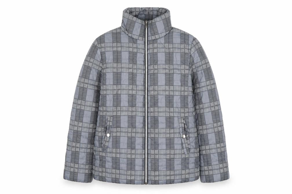 Tu Woman Grey Check Puffer Jacket Size 12 Regular Fit Mid-Length