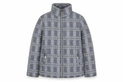 Tu Woman Grey Check Puffer Jacket Size 12 Regular Fit Mid-Length