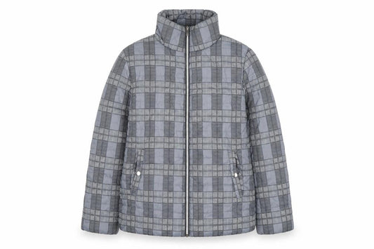 Tu Woman Grey Check Puffer Jacket Size 12 Regular Fit Mid-Length
