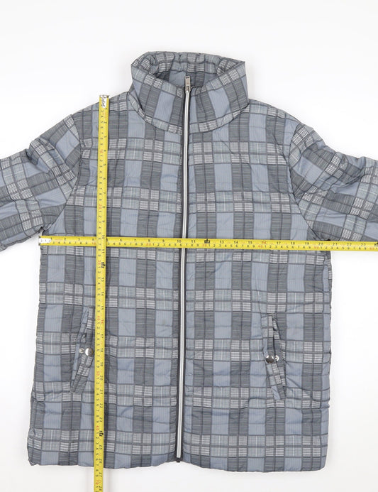 Tu Woman Grey Check Puffer Jacket Size 12 Regular Fit Mid-Length