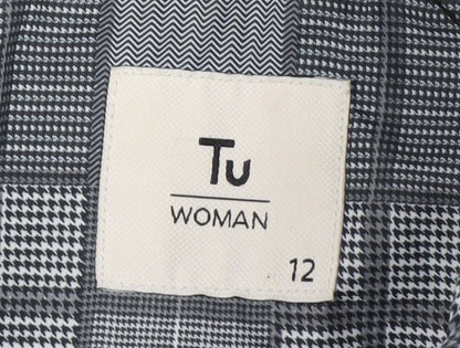 Tu Woman Grey Check Puffer Jacket Size 12 Regular Fit Mid-Length