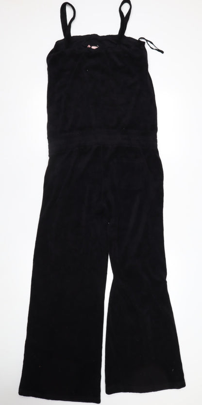 Juicy Couture Womens Black Velour Jumpsuit Medium M Strap Belted USA Made