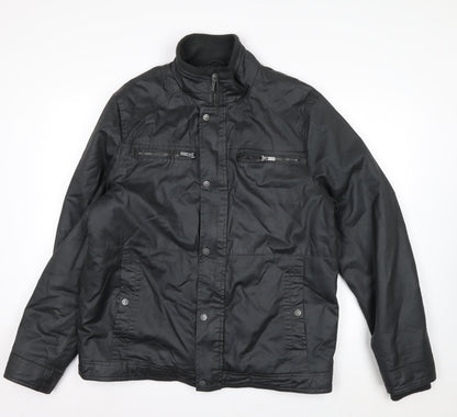 F&F Men's Black Biker Zip Jacket L Regular Water Resistant