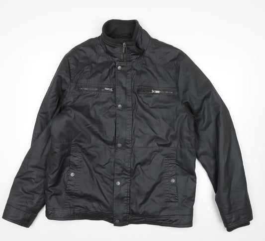 F&F Men's Black Biker Zip Jacket L Regular Water Resistant