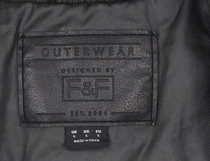 F&F Men's Black Biker Zip Jacket L Regular Water Resistant