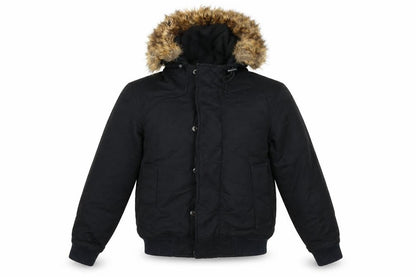 Next Men's Black XS Puffer Jacket with Faux Fur Hood Winter Coat
