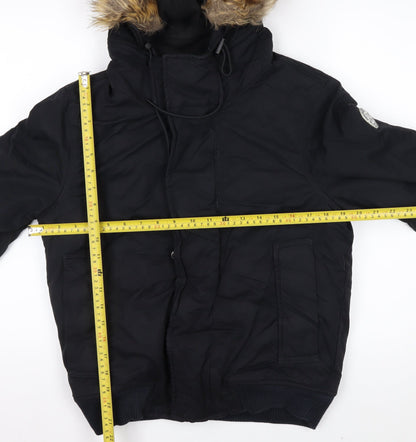Next Men's Black XS Puffer Jacket with Faux Fur Hood Winter Coat