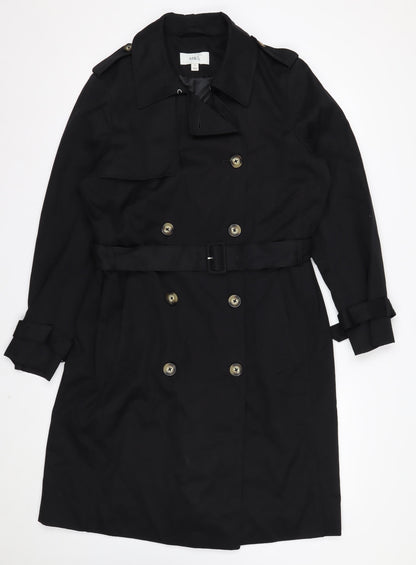 Marks and Spencer Women's Black Trench Coat Size 14 Belted Long Classic