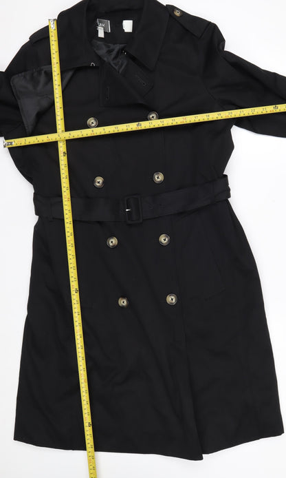 Marks and Spencer Women's Black Trench Coat Size 14 Belted Long Classic