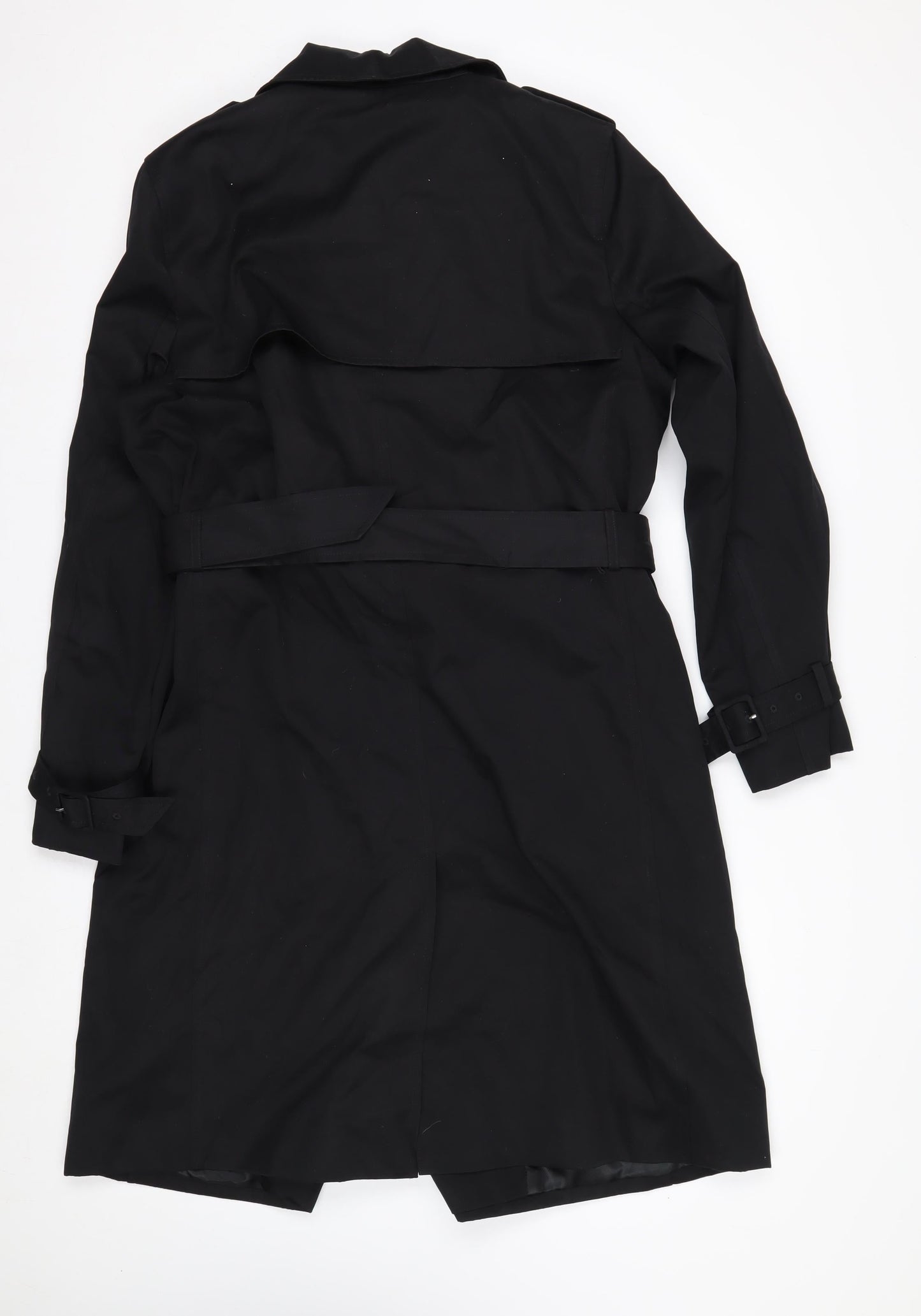 Marks and Spencer Women's Black Trench Coat Size 14 Belted Long Classic
