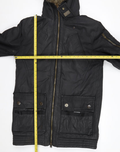 Superdry Men’s Black XL Waxed Cotton Hooded Parka Jacket