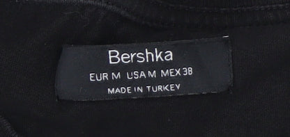 Bershka Mens Black Graphic Skull Fire Short Sleeve Cotton T-Shirt M