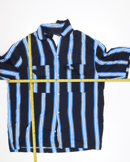 H&M Men’s Navy Blue Striped Lyocell Button-Up Shirt L
