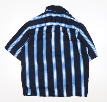 H&M Men’s Navy Blue Striped Lyocell Button-Up Shirt L