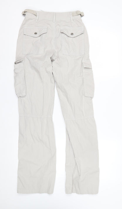 Bershka Women's Beige Cargo Trousers Size 4 Cotton Utility Pants