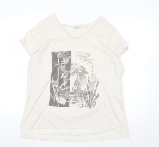 Next Women’s Beige Floral Botanical V-Neck T-Shirt Size 18