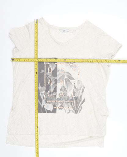 Next Women’s Beige Floral Botanical V-Neck T-Shirt Size 18