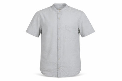 River Island Men's Grey Polka Dot Short Sleeve Band Collar Cotton Shirt S