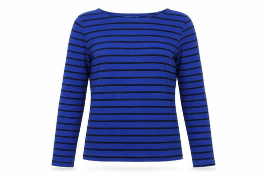 John Lewis Women Blue Striped Cotton Long Sleeve Boat Neck Top Size 10