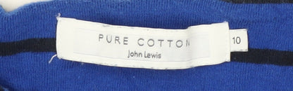 John Lewis Women Blue Striped Cotton Long Sleeve Boat Neck Top Size 10