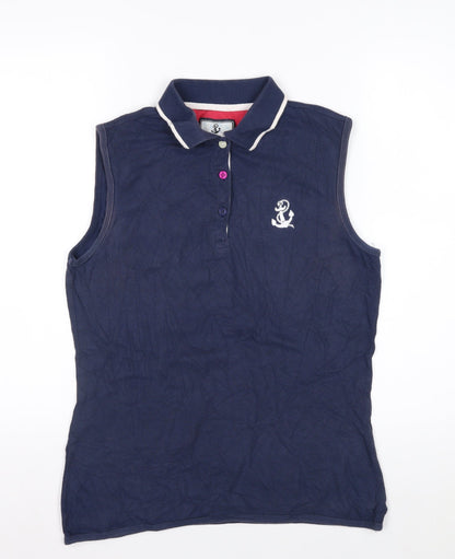 Hazy Blue Women's Navy Sleeveless Cotton Polo Shirt Size 12