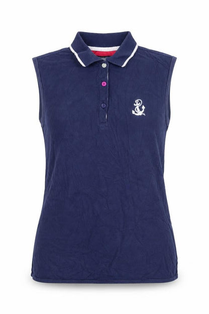 Hazy Blue Women's Navy Sleeveless Cotton Polo Shirt Size 12