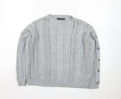 Marks and Spencer Women Grey Cable-Knit Wool Blend Jumper Size 14