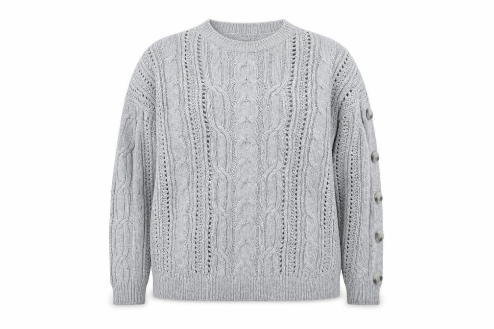 Marks & Spencer Women Grey Cable-Knit Wool Blend Jumper Size 14