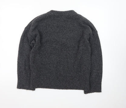 Monki Womens Grey Wool Blend V-Neck Chunky Knit Jumper XS