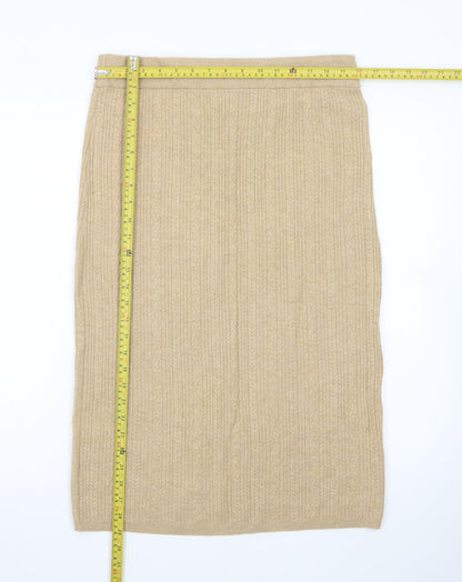 Marks and Spencer Women Beige Wool Knit Pencil Skirt Size 14