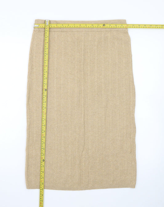 Marks and Spencer Women Beige Wool Knit Pencil Skirt Size 14
