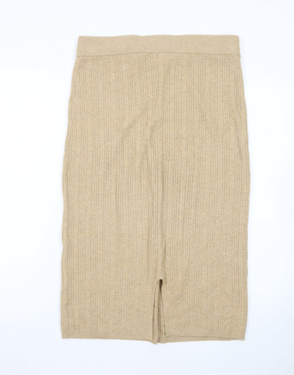 Marks and Spencer Women Beige Wool Knit Pencil Skirt Size 14