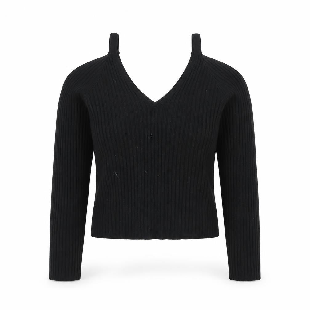 Pins and Needles Womens Black Cropped Knit V-Neck Top S
