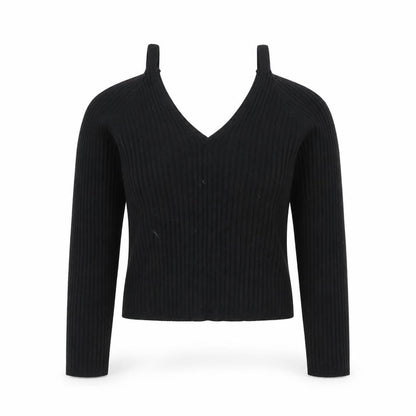 Pins and Needles Womens Black Cropped Knit V-Neck Top S