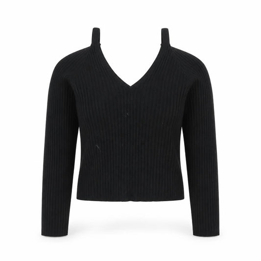 Pins & Needles Womens Black Cropped Knit V-Neck Top S