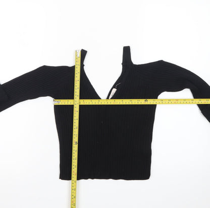 Pins and Needles Womens Black Cropped Knit V-Neck Top S