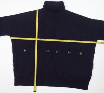 Joseph Women Blue Wool Roll Neck Ribbed Jumper Size M