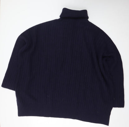 Joseph Women Blue Wool Roll Neck Ribbed Jumper Size M