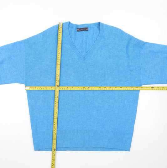 Marks and Spencer Women Blue V-Neck Cashmere Jumper Medium