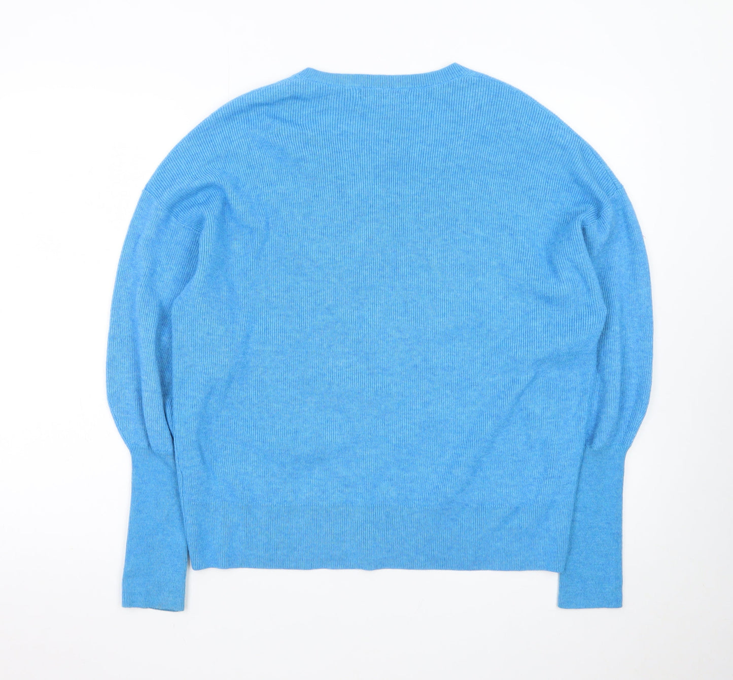 Marks and Spencer Women Blue V-Neck Cashmere Jumper Medium