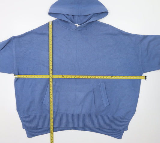 Kin Mens Blue L Hooded Cotton Pullover Jumper Knitwear