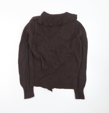 Marks and Spencer Women Brown Ruffle V-Neck Knit Cardigan Size M