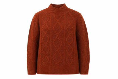 ISLE Women's Brown Mock Neck Cable-Knit Pullover Jumper Size L 18-20