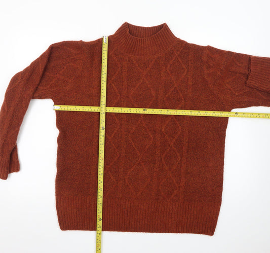 ISLE Women's Brown Mock Neck Cable-Knit Pullover Jumper Size L 18-20