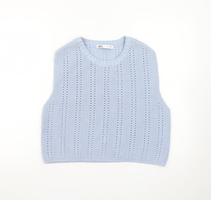 Zara Women Blue Knit Sleeveless Vest Jumper Size S