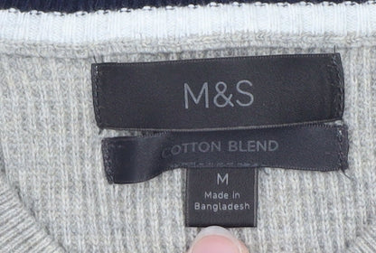 Marks and Spencer Men Grey Cotton Blend Crew Neck Jumper Size M