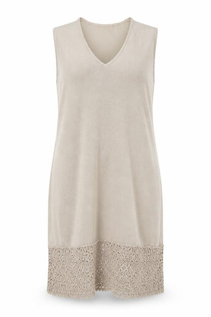 Design Women Beige Knit Crochet Hem Sleeveless Shift Dress Size 18