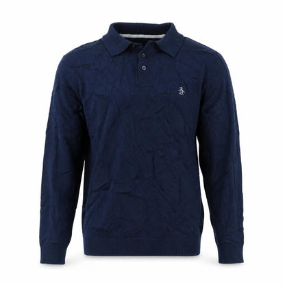 Original Penguin Men's Navy Blue Collared Cotton Pullover Jumper M