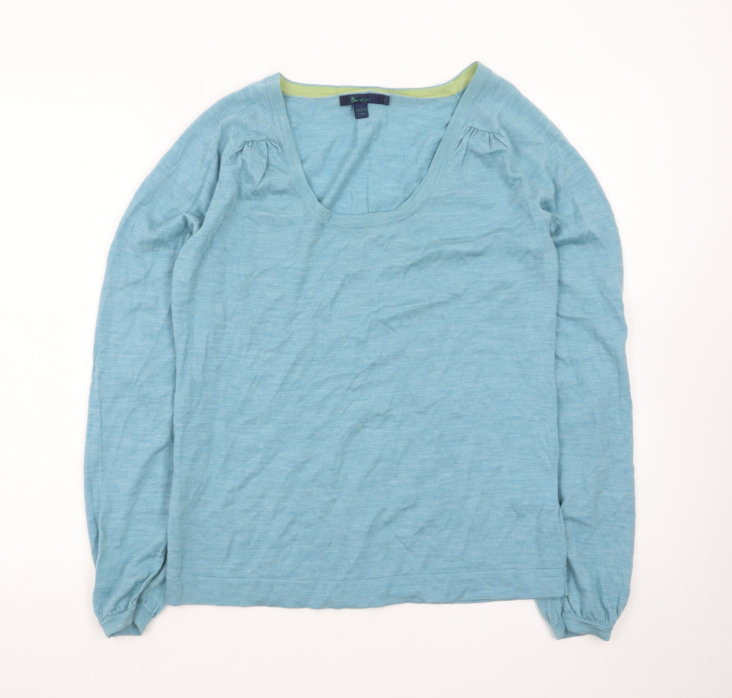 Boden Women Blue Linen Scoop Neck Long Sleeve Pullover Jumper Size 14